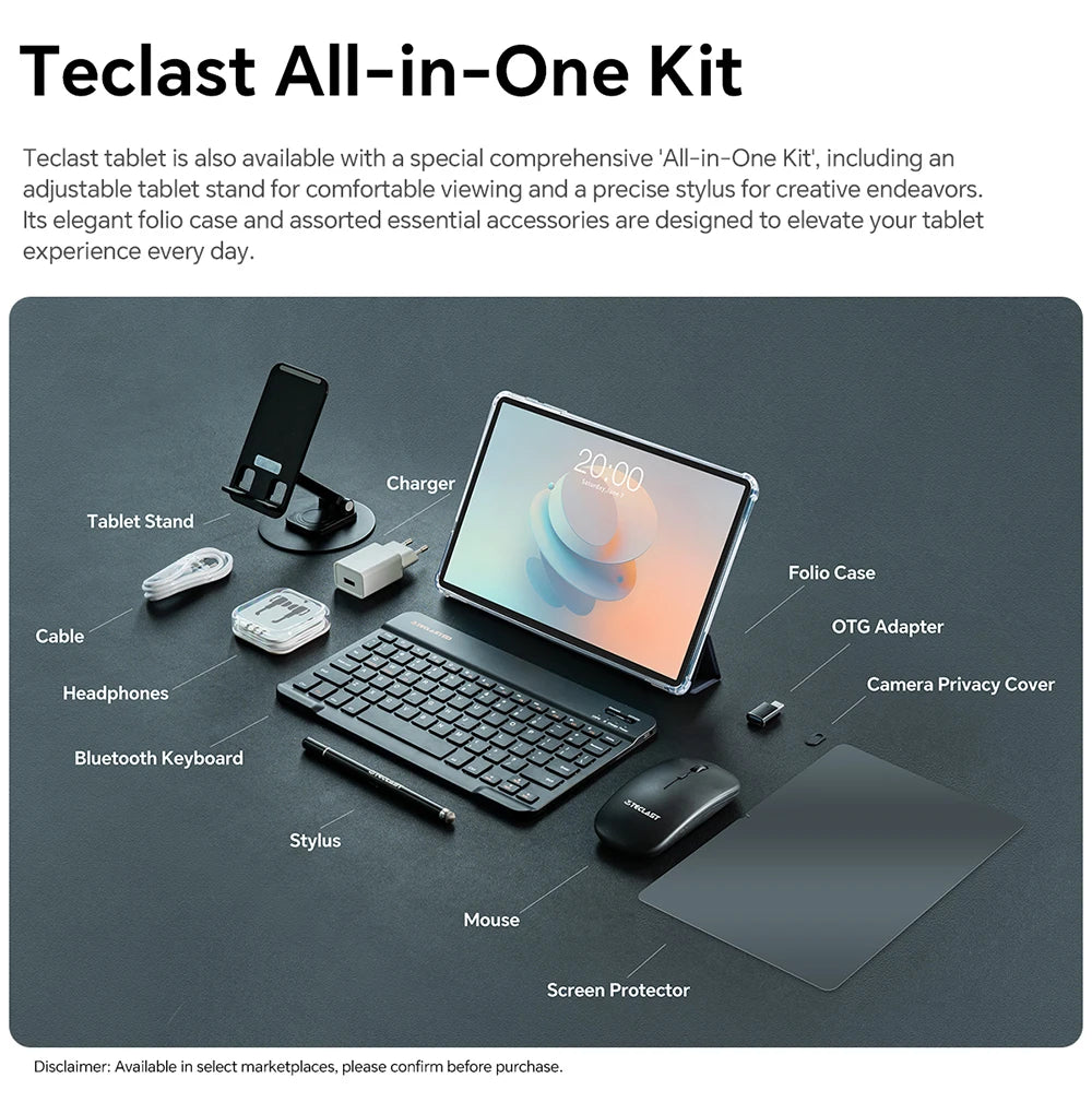 Teclast P50Case Tablet Android 15 11" 12GB(4GB+8GB) RAM 128GB ROM T606 8-Core 7000mAh P50 Case/Keyboard/Mouse/Stylus/Headphone