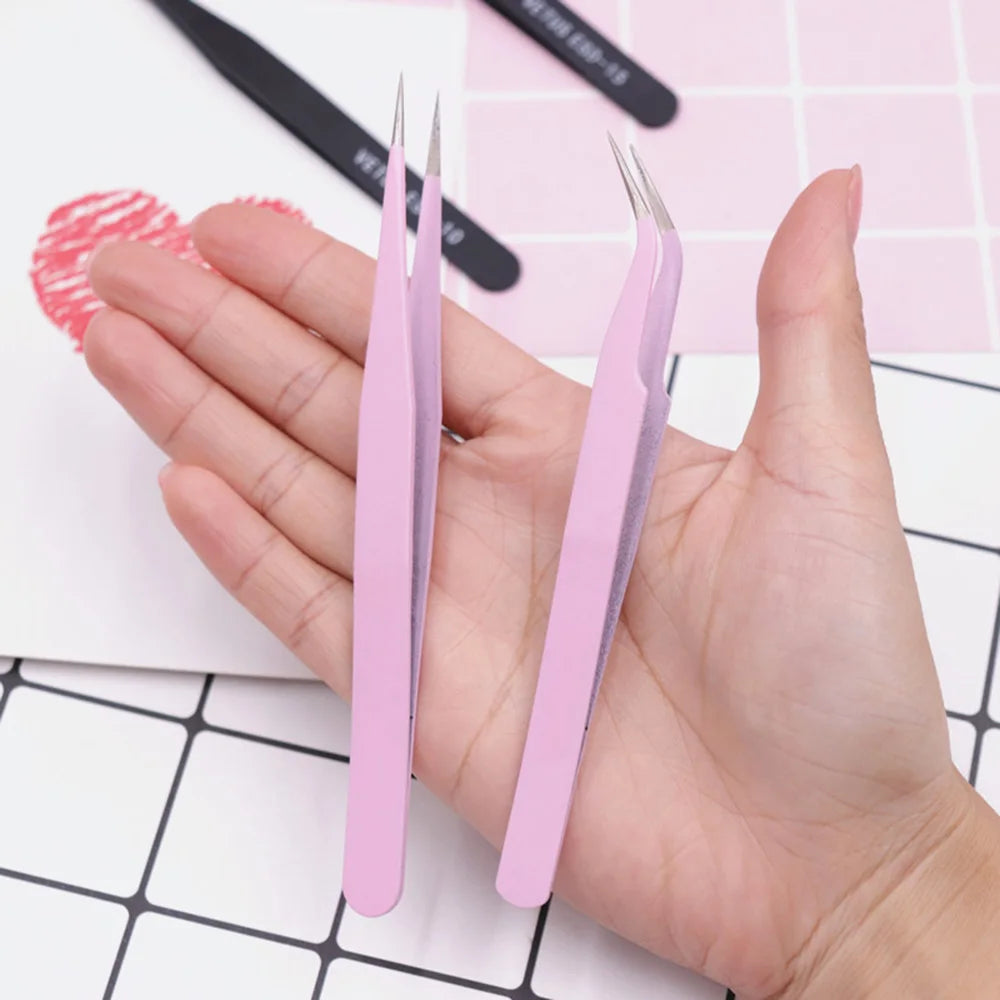 1pcs Lash Tweezers False Eyelash Extension Clip Pliers Eyebrow Tweezers For Hair Nail Art Soldering Lash Tongs Makeup Tools