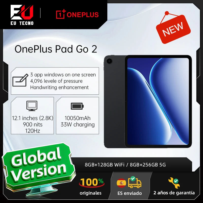 Global Version OnePlus Pad GO 2 8+128GB WiFi,8+256 5G,12.1 inches 2.8k Display,10,050mAh 33W,OxygenOS 16,Wi-Fi 6,Bluetooth 5.4