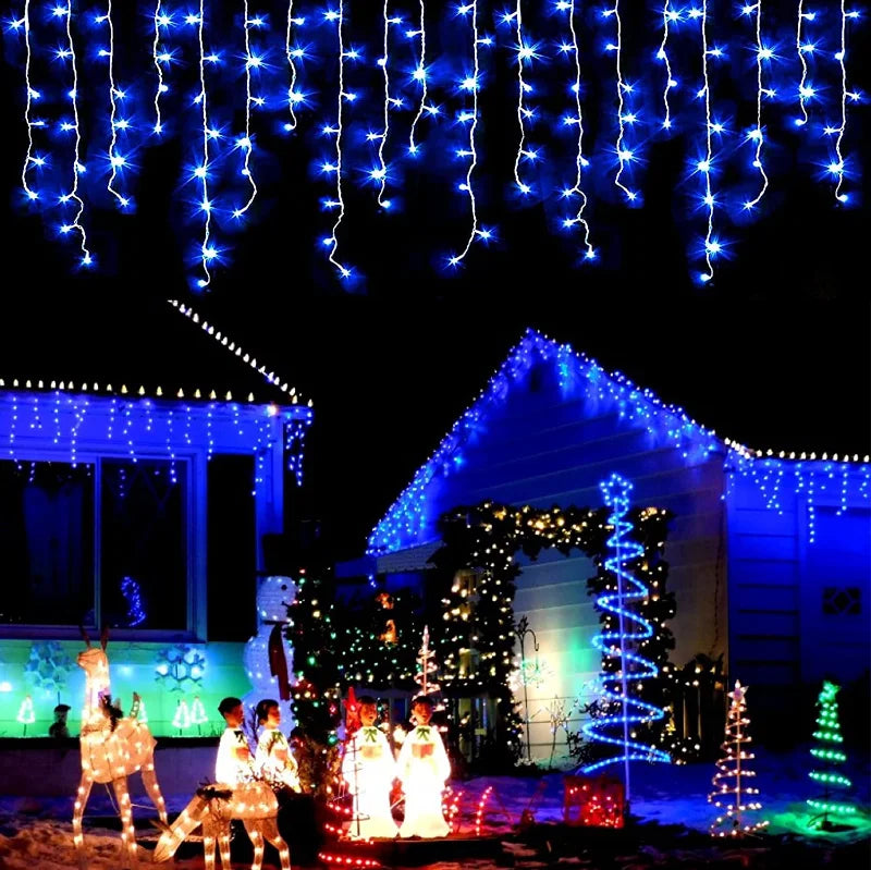 Christmas Decoration 2025 Led Lights Outdoor Street Garland 8/12M Waterproof Connector Icicle Light New Year 2025 Decor for Home