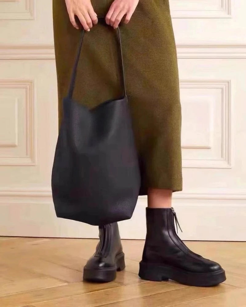 Minimalist Bucket Handbag Tote Bag PU Leather Commuter Shoulder Bag Large Capacity Autumn Winter Fashion Simple Women's Bag