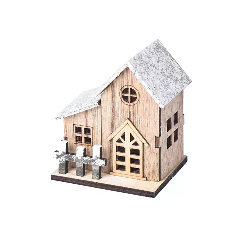 Christmas LED Light Wooden House Luminous  Christmas Decorations Kids Gift