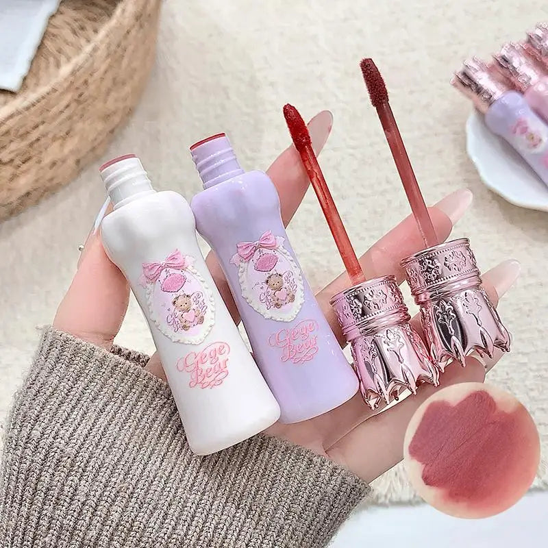 Gege Bear Silky Matte Velvet Lip Mud Moisturizing Non Drying Smooth Long-Lasting Lip Glaze Reddish-brown Autumn&winter Lip Gloss