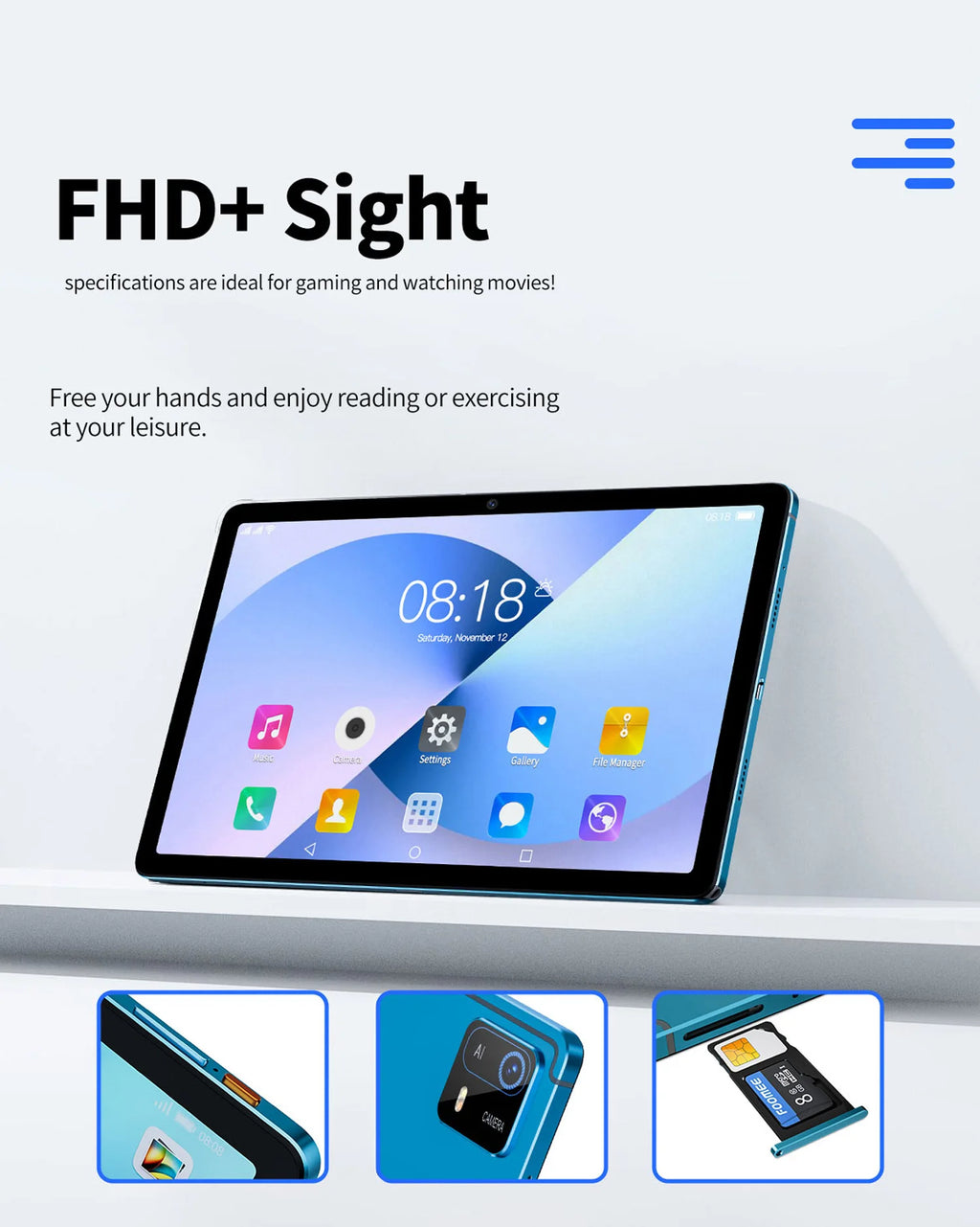 New Arrivals 10.95 Inch Android Tablets Octa Core Processor 8GB RAM 256GB ROM Android 13 Dual SIM Dual Cameras HD Screen 8000mAh