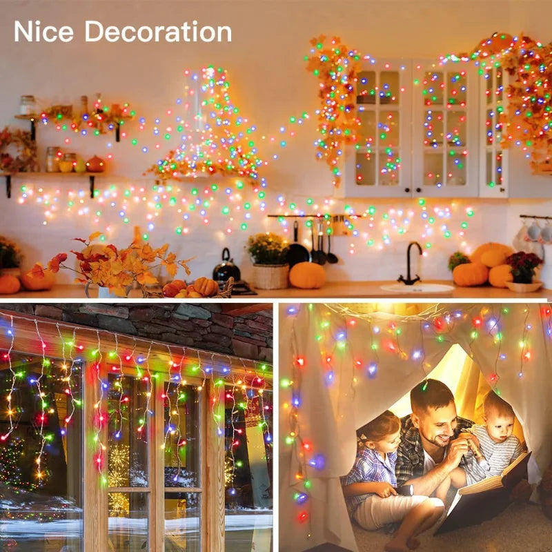 Christmas Decoration 2025 Led Lights Outdoor Street Garland 8/12M Waterproof Connector Icicle Light New Year 2025 Decor for Home