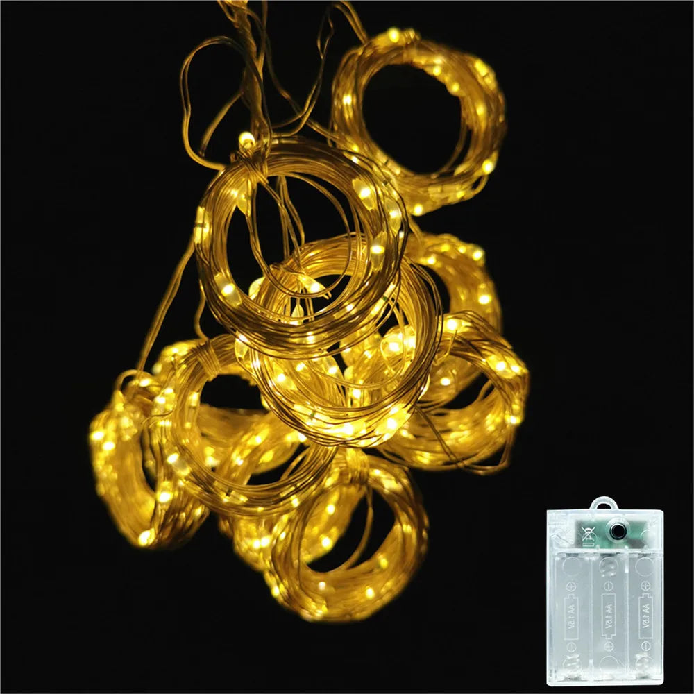 Christmas Lights LED Fairy String Curtain Lights Battery Powered 8 Mode Christmas Decor For Home Holiday New Year 2027 Lamp