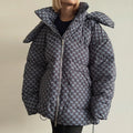 2026 Winter Printed Hooded Puffer Coat Stand Collar Zip Up Big Pockets Women Street Casual Daily Fashion Outfit Trendy Outerwear