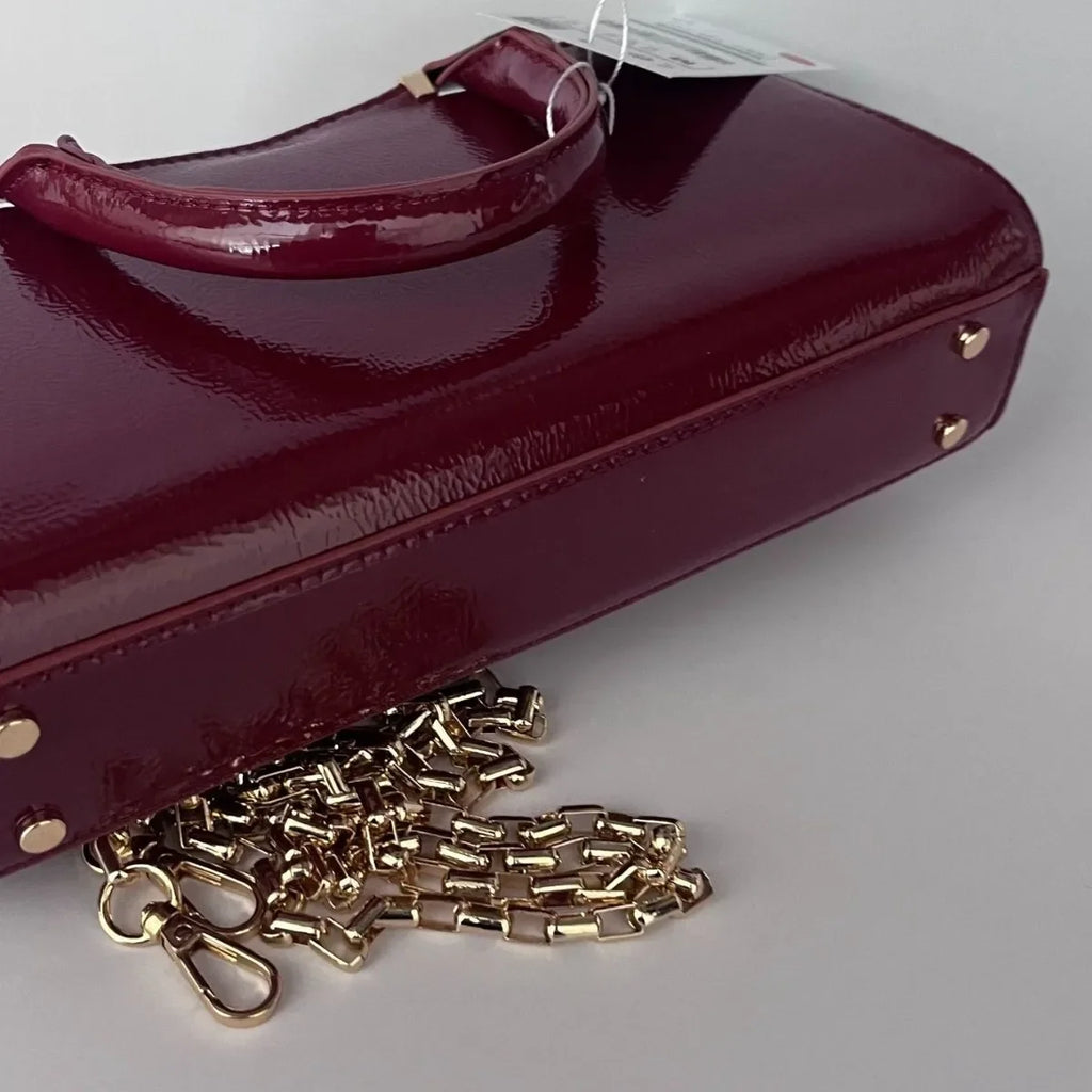 New Autumn Winter Women's Handbag Burgundy High Quality Mini Shoulder Crossbody Bag Chain Small Square Bag Vintage Style Polyest