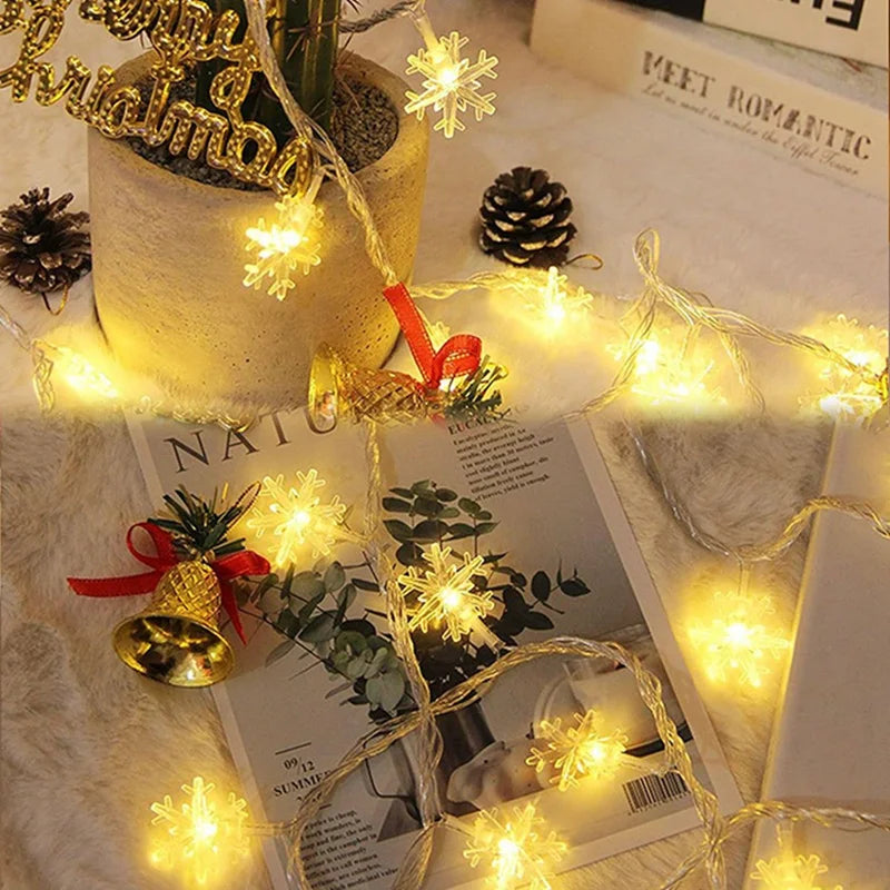 Christmas Lights Snowflake String Light Led Battery/USB Operated Waterproof Snowflake Fairy Lights For Bedroom Garden Decoration
