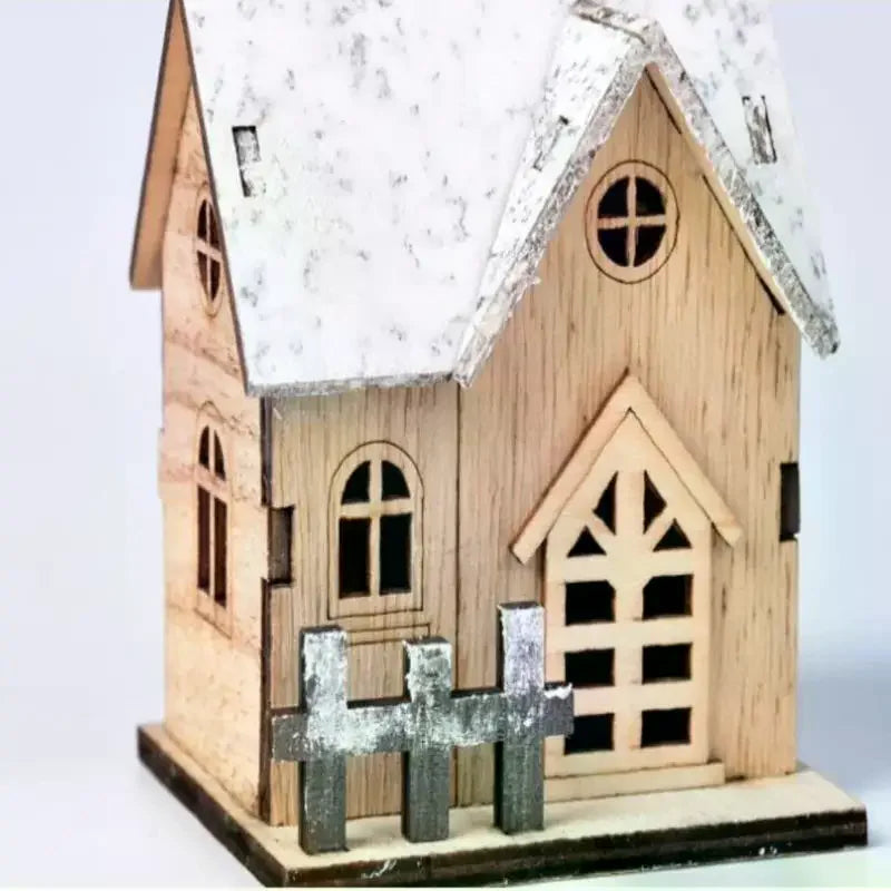 Christmas LED Light Wooden House Luminous  Christmas Decorations Kids Gift
