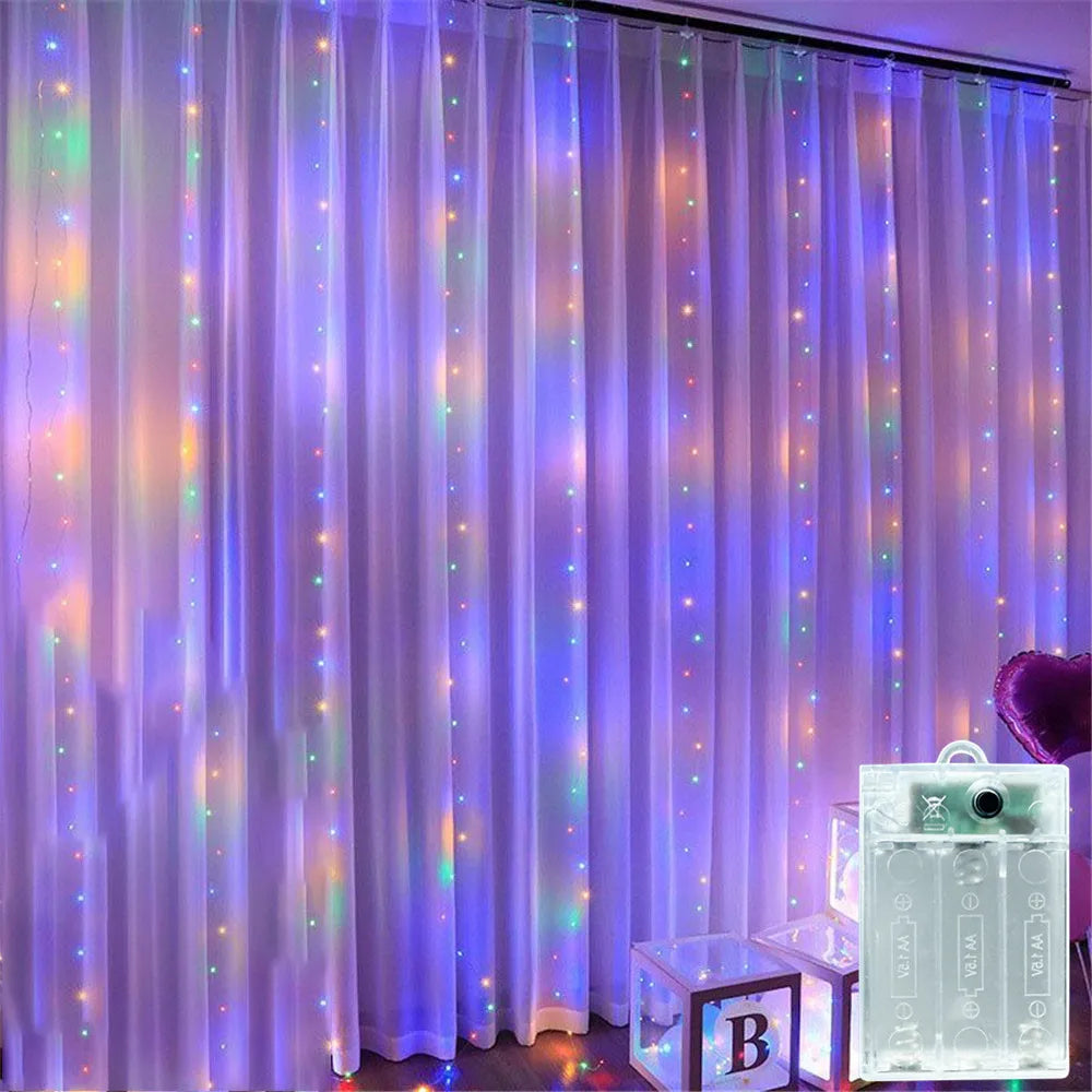 Christmas Lights LED Fairy String Curtain Lights Battery Powered 8 Mode Christmas Decor For Home Holiday New Year 2027 Lamp