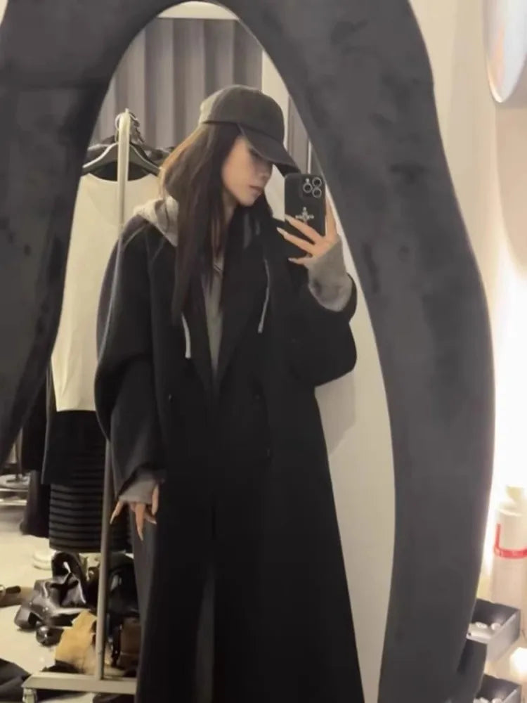 High-end zipper hooded pure cashmere knitted cardigan women's autumn and winter loose woolen coat hoodie and wool jacket