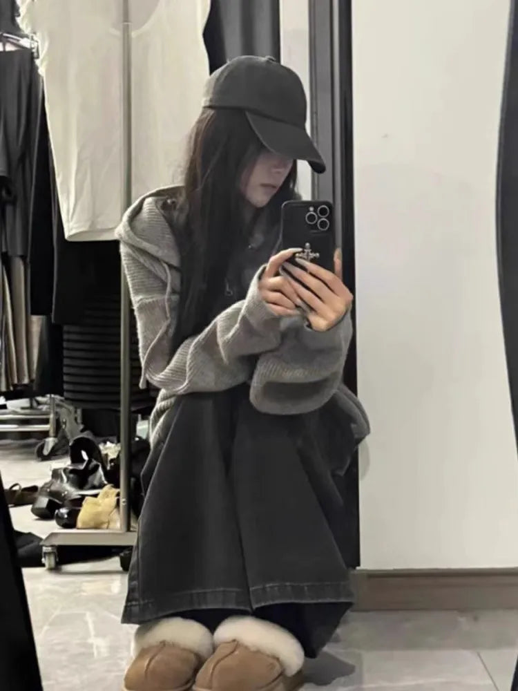 High-end zipper hooded pure cashmere knitted cardigan women's autumn and winter loose woolen coat hoodie and wool jacket