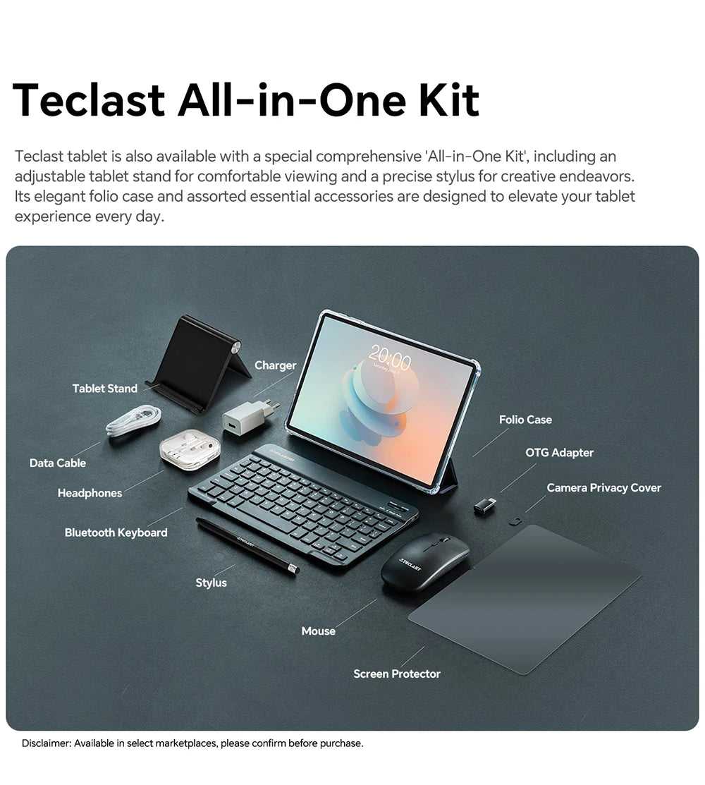 Teclast P30T Set 10.1" Tablet Android 16 Unisoc 8-core Max 16GB(3GB+13GB Expansion) RAM 128GB ROM 6000mAh Keyboard/Case/Mouse/Stylus/Headphone/Stand