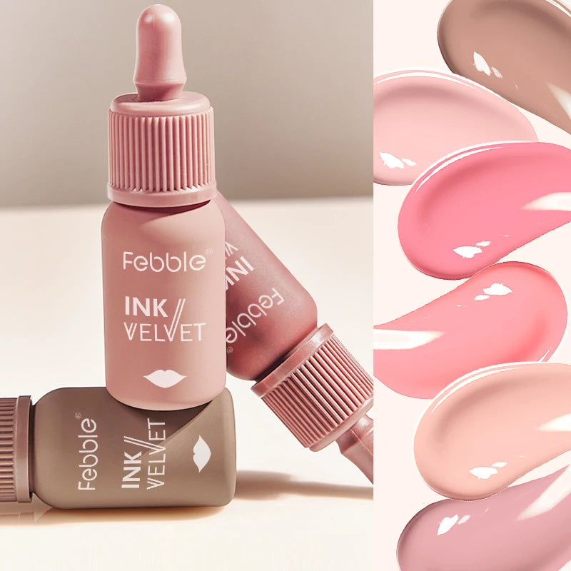 Febble 6 Color Matte Lip Gloss Nude Velvet Liquid Lipstick Multifunctional Long-lasting Lip Cosmetics Suitable for Autumn Winter