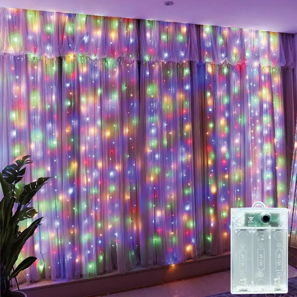 Christmas Lights LED Fairy String Curtain Lights Battery Powered 8 Mode Christmas Decor For Home Holiday New Year 2027 Lamp