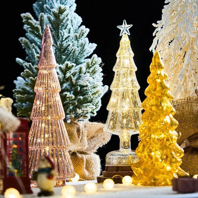 Christmas Tree Glass Night Light for Home Xmas Romantic Holiday Atmosphere Arbol De Navidad Ornaments LED Luminous Decoration