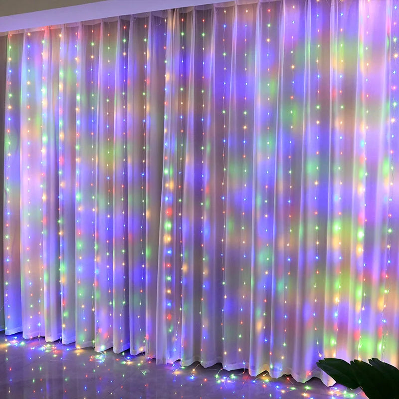Christmas Lights 300LED Fairy String Curtain Lights 8 Mode Remote USB Festoon Christmas Decor For Home Holiday New Year Lamp