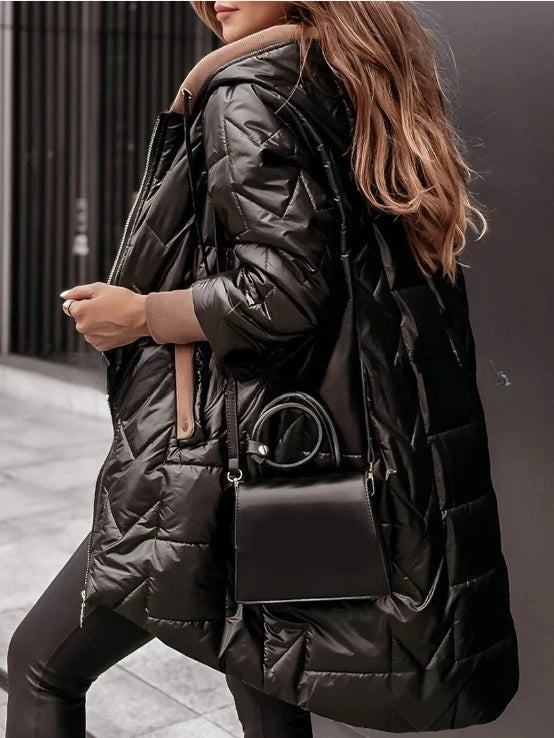 Women Jacket Autumn Winter New Fashion Hooded Loose Long Sleeve Solid Color Zip Up Casual Coat Outerwear