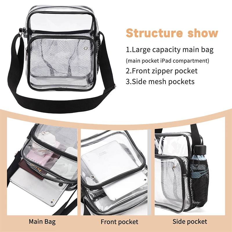 TINYAT Women Lightweight Mesh Strap Waterproof Transparent pvc Bags Put Lost Headphone Jack Umbrella Cell Phone 9.7 inch iPad