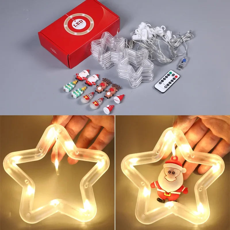 Christmas LED Strip Lights Room Garland LED Curtain Lamp USB Plug Christmas Decorations Lights for Bedroom Living Room Window