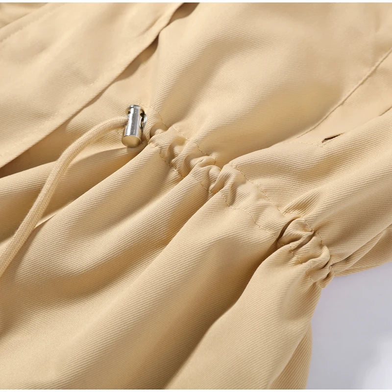 Fashion Solid Drawstring Waist Cinching Jacket Women Stand Full Sleeve Full Sleeve Pocket Jackets 2026 Autumn Casual Outwear