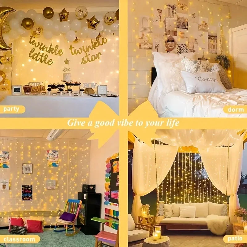 Christmas Lights LED Fairy String Curtain Lights Battery Powered 8 Mode Christmas Decor For Home Holiday New Year 2027 Lamp