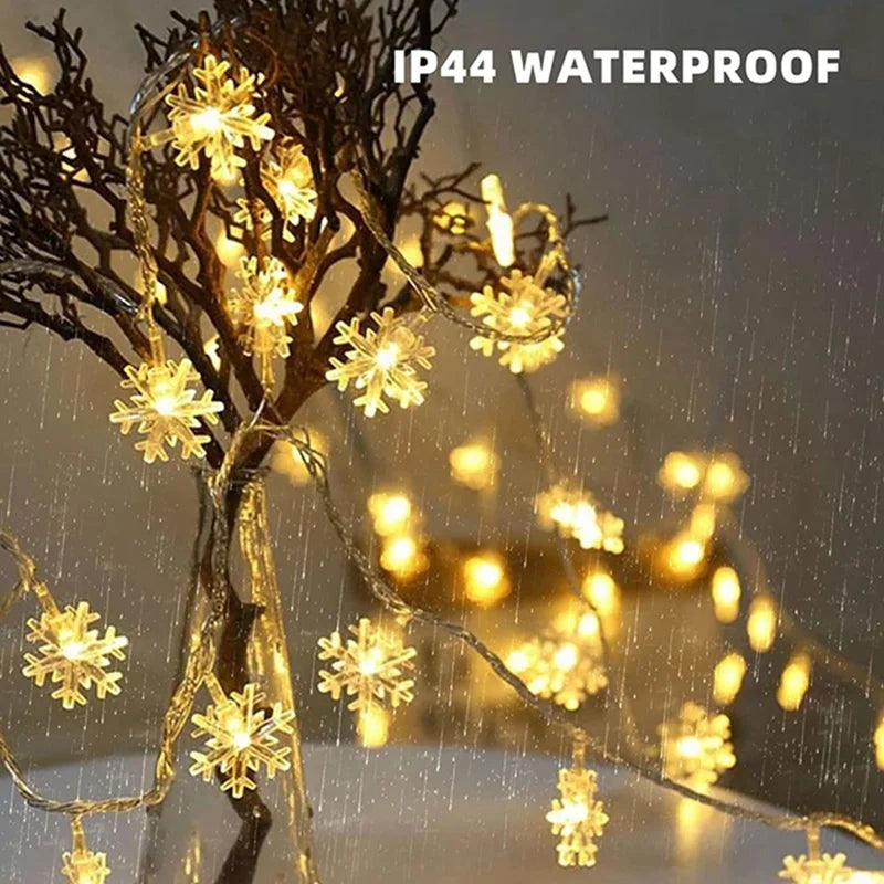 Christmas Lights Snowflake String Light Led Battery/USB Operated Waterproof Snowflake Fairy Lights For Bedroom Garden Decoration
