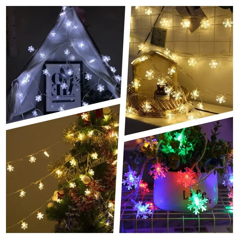 Christmas Lights Snowflake String Light Led Battery/USB Operated Waterproof Snowflake Fairy Lights For Bedroom Garden Decoration