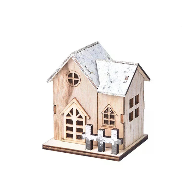 Christmas LED Light Wooden House Luminous  Christmas Decorations Kids Gift
