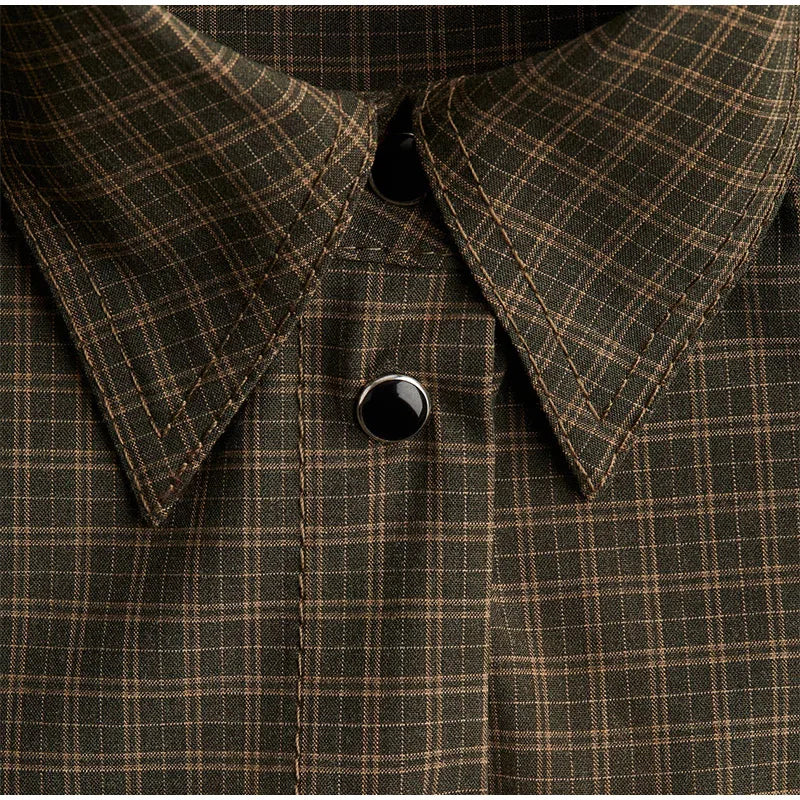 Casual Women's Grid Shirts Shoulder Pad Turn-Down Collar Button Loose Lady Shirt 2026 Spring Fashion Female Street Outwear