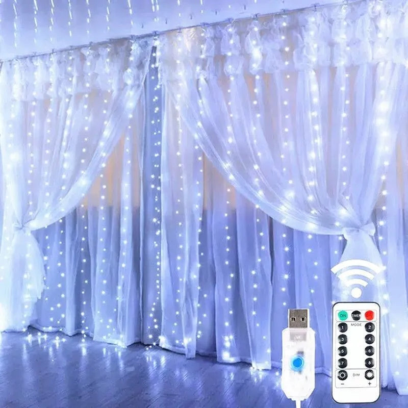 Christmas Lights 300LED Fairy String Curtain Lights 8 Mode Remote USB Festoon Christmas Decor For Home Holiday New Year Lamp