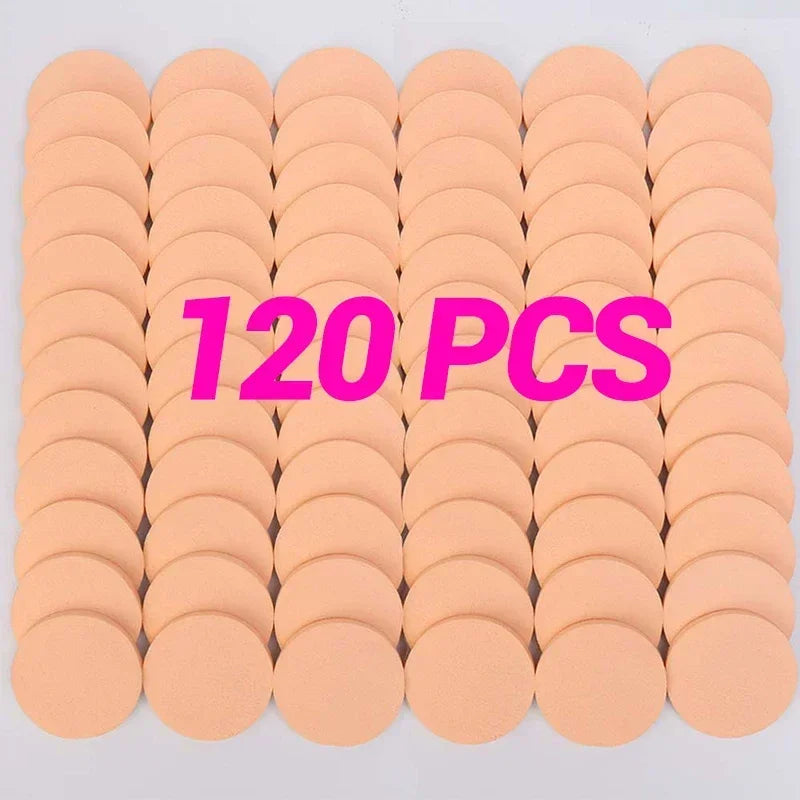 12-120Pcs Round Shape Sponge Powder Puff Wet Dry Dual Use Skin Color BB Cream Foundation Cosmetics Puff Face Beauty Makeup Tools