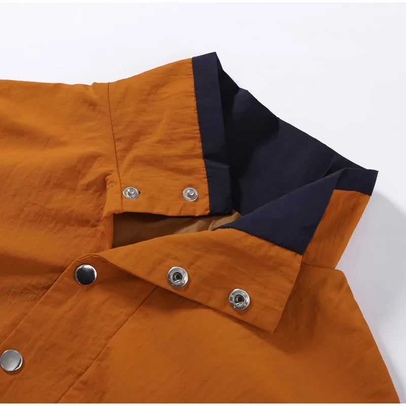 Casual Contrast Color Women's Coat Long Sleeve Loose Stand Collar Button Lady Jackets 2026 Fashion Female Autumn Outerwear