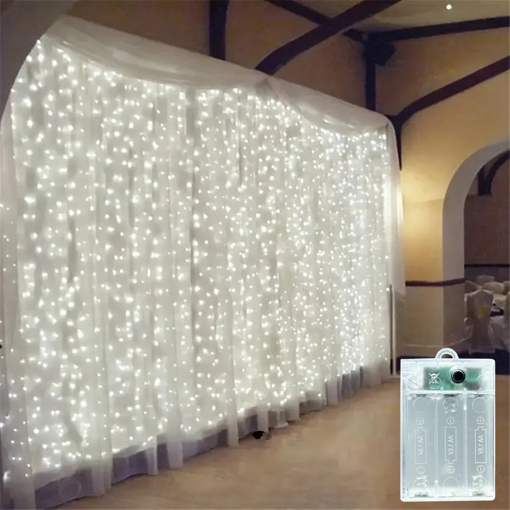 Christmas Lights LED Fairy String Curtain Lights Battery Powered 8 Mode Christmas Decor For Home Holiday New Year 2027 Lamp