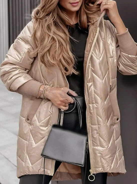 Women Jacket Autumn Winter New Fashion Hooded Loose Long Sleeve Solid Color Zip Up Casual Coat Outerwear