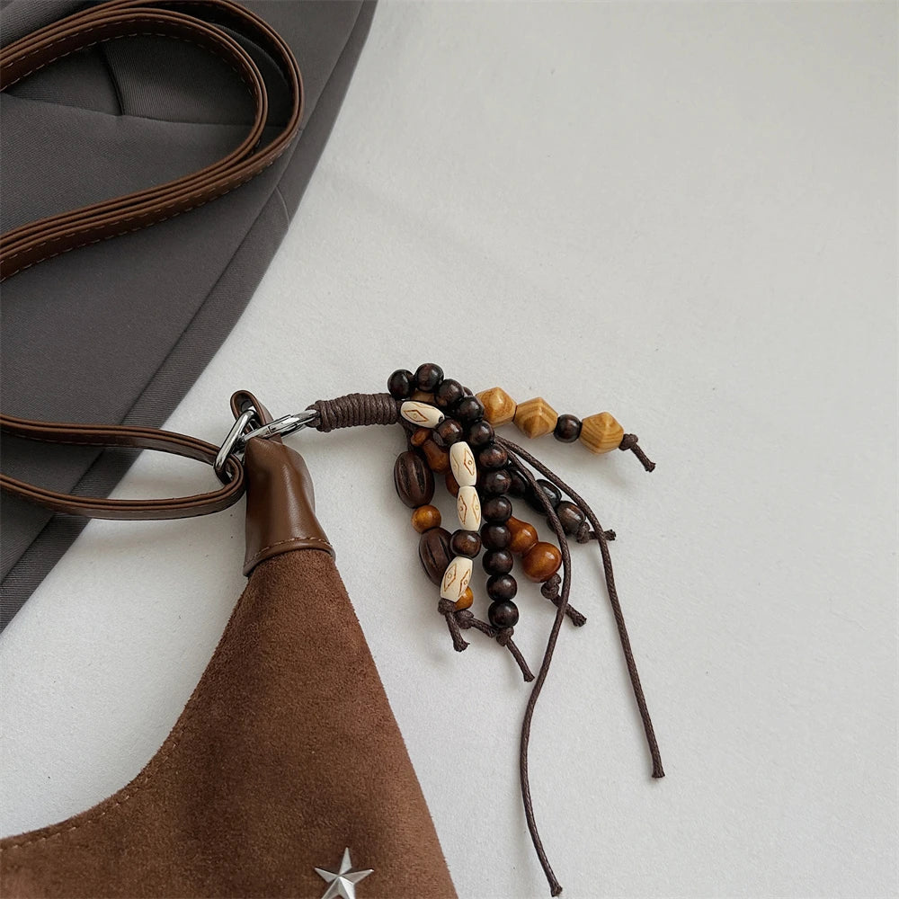 MOODS Fashion Shoulder Bags For Women Rivets Tassels Decored PU Suede Cross Body Bag 2025 Autumn Latest Luxury Designer Handbags