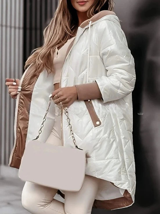 Women Jacket Autumn Winter New Fashion Hooded Loose Long Sleeve Solid Color Zip Up Casual Coat Outerwear