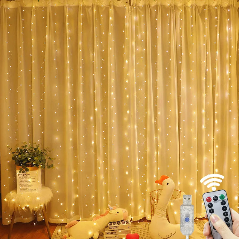 Christmas Lights LED Fairy String Curtain Lights 8 Mode Remote USB Festoon Christmas Decor For Home Holiday New Year Lamp