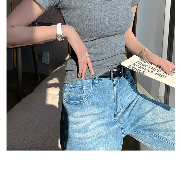 BIVIGAOS Summer New Solid Color U-Neck Short Sleeve T-Shirt Women Casual Fashionable Threaded Cotton Slim Tshirt Top