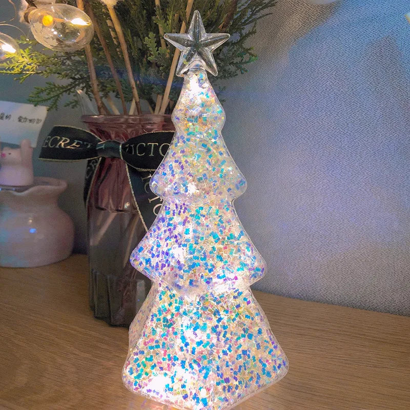 Christmas Tree Glass Night Light for Home Xmas Romantic Holiday Atmosphere Arbol De Navidad Ornaments LED Luminous Decoration
