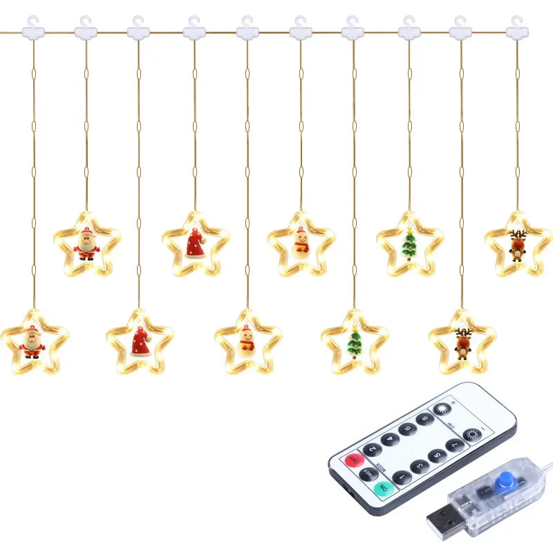 Christmas LED Strip Lights Room Garland LED Curtain Lamp USB Plug Christmas Decorations Lights for Bedroom Living Room Window