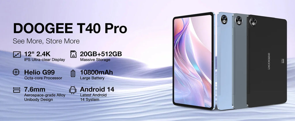 DOOGEE T40 Pro Tablet 12" IPS 2.4K 20GB(8+12) 512GB Helio G99 10800mAh Large Battery Quad Speaker 7.6mm Ultra-thin PC Smart Pad