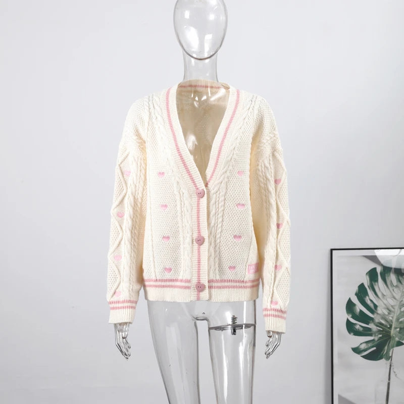 Elegant Star Print Knit Cardigan Women's Loose Long Sleeve Single Breasted Sweater 2025 Autumn Lady Fashion Soft Cozy Cover Up