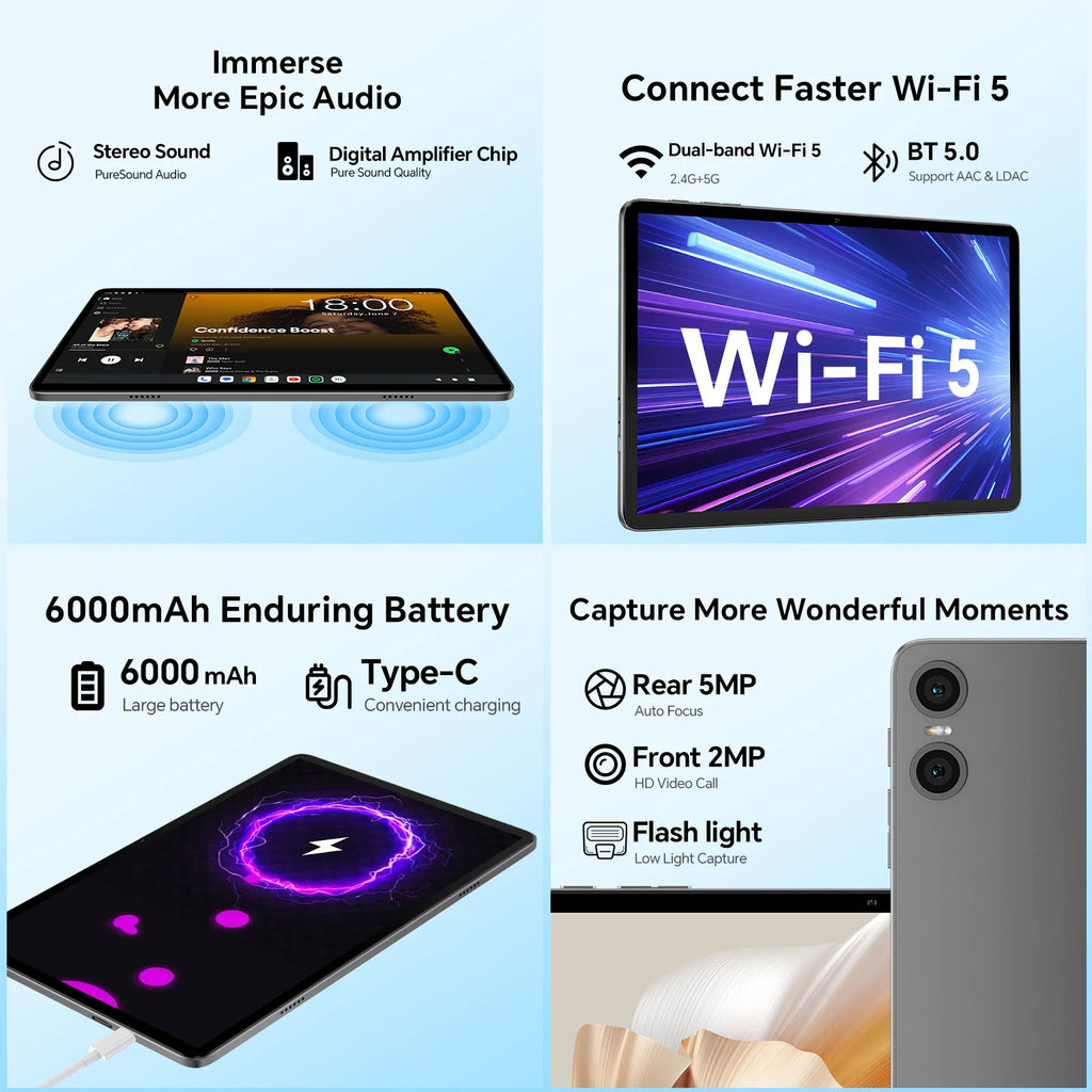 Teclast P30T Set 10.1" Tablet Android 16 Unisoc 8-core Max 16GB(3GB+13GB Expansion) RAM 128GB ROM 6000mAh Keyboard/Case/Mouse/Stylus/Headphone/Stand