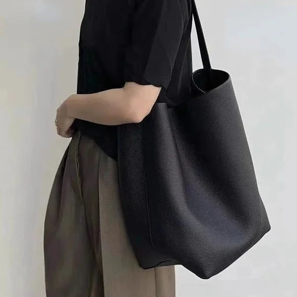 Minimalist Bucket Handbag Tote Bag PU Leather Commuter Shoulder Bag Large Capacity Autumn Winter Fashion Simple Women's Bag