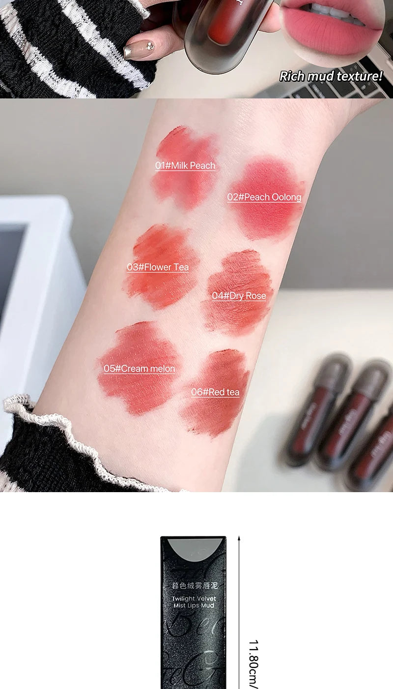 Gege bear Twilight Velvet Mist Lip Clay Matte Pure Color, Autumn and Winter Lip Glaze Rich and feminine,Apply makeup naturally