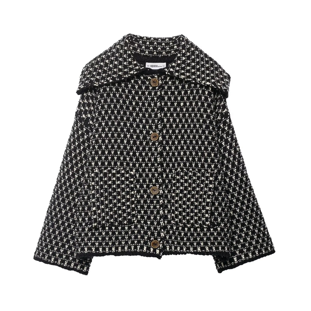 Fashion Lapel Plaid Knit Cardigan Women Loose Single Breasted Pocket Warm Jackets 2025 Autumn Winter Chic Lady Knitwear New Coat