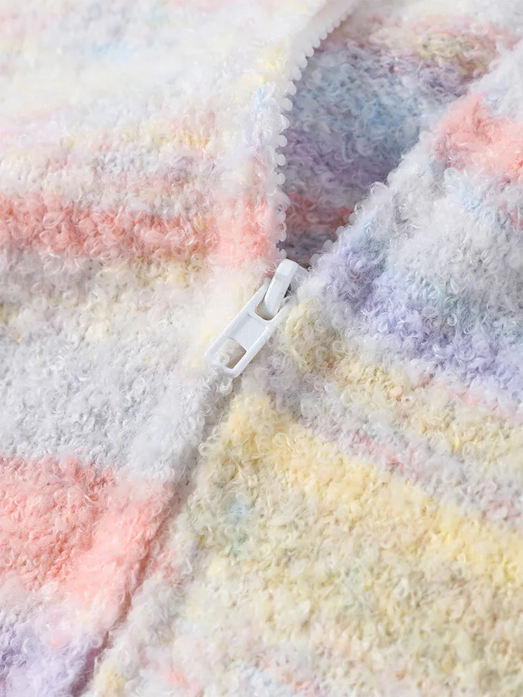 Knitted Rainbow Sweater Woman Hooded Cardigan Colorful Loose Knitwear Long Sleeve Jacket Zipper Coats Autumn Winter Outerwears