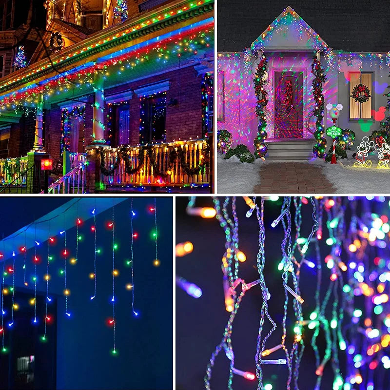 Christmas Decoration 2025 Led Lights Outdoor Street Garland 8/12M Waterproof Connector Icicle Light New Year 2025 Decor for Home